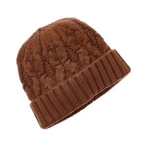 Amicale Cashmere Chunky Cable Cuffed Wool & Cashmere-Blend Hat, Brown